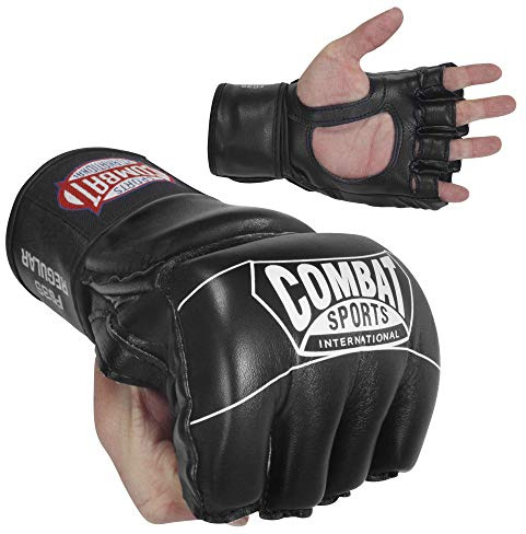 Combat Sports Pro Style MMA Grappling Gloves - 5oz Open Palm Synthetic Leather Fighting Gloves for Mixed Martial Arts, Sparring & Heavy Bag Training, Black, Medium