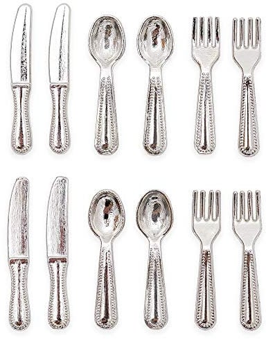 Odoria 1/12 Miniatura 12pz Cubiertos de Plata Cocina Accesorio para Casa de Muñecas