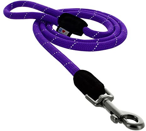 Pawtitas Purple Dog Leash, 1.8 M Training Lead, Heavy Duty Rope, Non-Pull, Shock Absorbing, Reflective, Comfortable Handle, Suitable for Small to Large Dogs