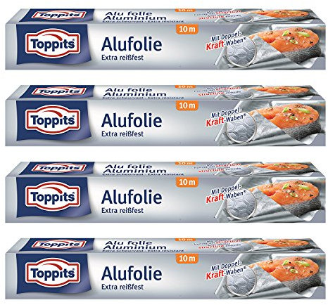 Toppits Alufolie Doppel-Kraft-Waben (10m x 29.5cm), 4er Pack (4 x 10 Meter)