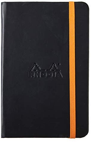 RHODIA 118642C - Black Rigid Notebook - A6 - Lined - 192 pages - Ivory Clairefontaine Paper 90 g/m - Bookmark, Elastic Closure - Faux Leather Cover - Rhodiarama Collection