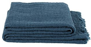 Honeybee-Plaid – weiche Decke aus Leinen – einfarbig gewebtes Plaid mit Fransen aus Naturmaterialien – 170x230 cm – 790 deep pacific – von ’zoeppritz since 1828’