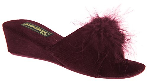 Sleepers Womens/Ladies Anne Jewelled Rosette Boa Mule Slippers (5 UK) (Burgundy)
