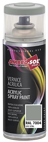 Ambro-Sol V4007004 Smalto Acrilico Multiuso, Vernice Brillante per Interni ed Esterni, Adatto per Qualsiasi Tipo di Materiale, Bomboletta Spray in Banda Stagnata Riciclabile 400 ml, Grigio Segnale