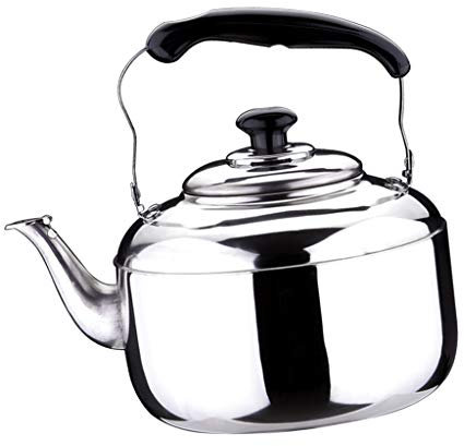 Premium Whistling Tea Kettle - Rust Resistant Stainless Steel Gas Electric Induction Stovetop Kettle - Whistle Tea Pot -Outdoor Water & Camping Teapot - Silver, 4L