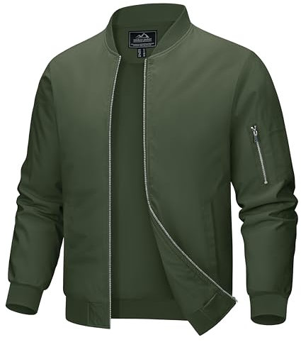 Homme Veste Coupe-Vent Base-Ball Jacket Veste Militaire Veste Tactique Blouson Zippée Bomber Veste Printemps Hiver, Vert, S
