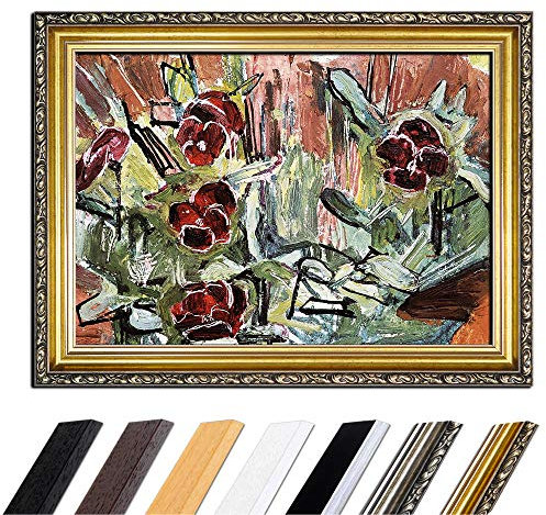 Bilderdepot24 Bild mit Rahmen - Ferdinand Hodler Stiefmütterchen 90x70 cm - Gerahmtes Leinwandbild Alte Meister - Antiker Rahmen Gold Barock, Klassisch
