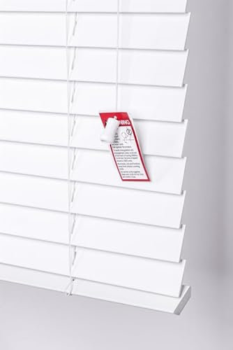 Funky Gadgets Smooth Faux Wood Wooden Venetian Blinds with Strings and THE OTHER with TAPE 50mm Slats TRIMMABLE (White, 75cm width x 150cm drop)