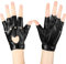 Sintege Punk Halb Handschuhe Frauen Punk Halb Finger PU Leder Performance Handschuhe Aushöhlen Fingerlose (Schwarz)