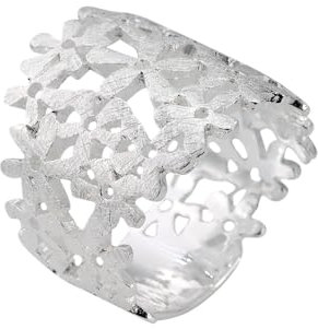 SILBERMOOS Damen Motiv Ring Blumen Blüten Ornament Blumenwiese breit Sterling Silber 925, Größe:56