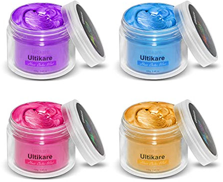 Temporäre Haarfarbe Creme, Ultikare Haarfarbe Wachs Temporäre Haarfarbe Set Instant DIY Cosplay für Karneval Weihnachten Halloween-Partys für Mädchen und Frauen, 4 Farben