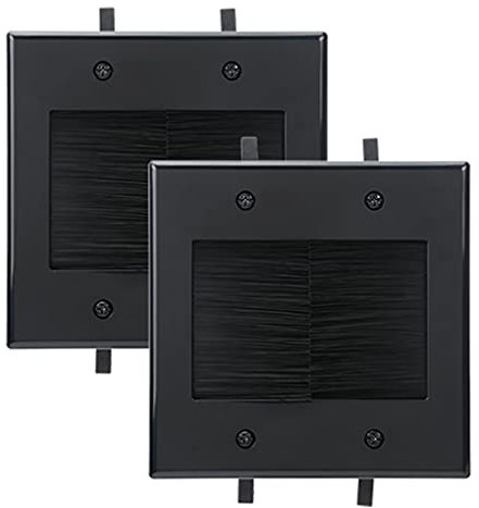 Kebulldola 2 Gang Wall Plate, Black Brush Wall Plate with Built-in Low Voltage Mounting Bracket for Cables Pass Through in-Wall (Pack of 2)