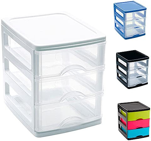 Plastic Desktop Storage Unit with Drawers, Stationary Arts Drawer Desktop Tabletop Organiser Storage Tower Unit for Office Bedroom Garage ((3 Drawers (17 x 13.5 x 17cm, White Clear Drawers))