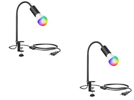 ledscom.de 2 Stück E27 Klemmleuchte LELE mit Schwanenhals, schwarz inkl. E27 Smart Home RGBW LED Lampe
