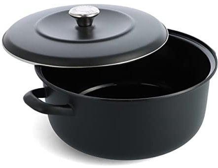 Merten & Storck Enmelled Iron Dutch Oven with Lid, 26 cm/5 Litre, Induction, Self basting domed lid, Oven Safe Cooking up to 300°C, Suitable for all Heat Types, for Stews & Casseroles, Matte Black