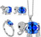 Jewmon September Geburtsstein Lab Sapphire Cute Elephant Ring Ohrringe Anhänger Halskette Set 925 Silber Kristall Viel Glück Tier Elefant Ohrringe Statement Halskette Set für Frauen Mädchen FS0195S