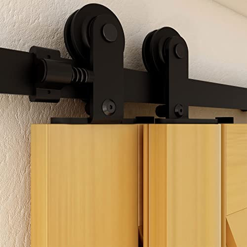 CCJH 6FT/183cm Bypass Schiebetürbeschlag Barn Door Hardware Kit (Single Rail) Schiebetürsystem Laufschiene für Schiebetüren - Top Mount T-Form Set
