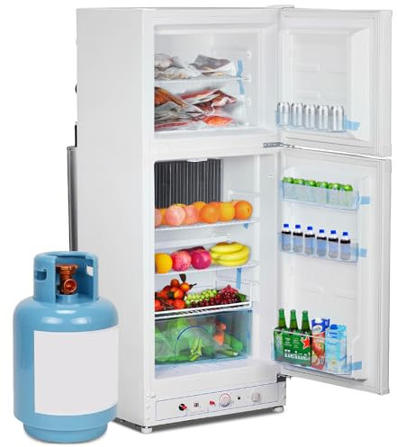 SMETA Frigorifero a gas, Congelatore a 2 vie, 240 V/Gas propano a gas a doppia alimentazione frigorifero con congelatore per garage, camper, roulotte, camper, camper, bianco, 46 l+frigorifero da 129 l