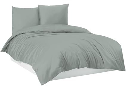 Mixibaby Bettwäsche Bettgarnitur Bettbezug Baumwolle 135x200 155x220 200x200 200x220, Größe:200 x 220 cm, Design Bettwäsche:Grau Uni