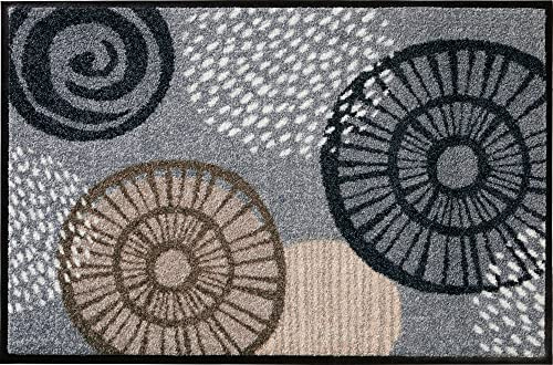 Erwin Müller Fußmatte Neuwied, Schmutzfangmatte, Sauberlaufmatte Blumen silber/braun Größe 60x85 cm - langlebig, pflegeleicht, rutschfest, für Fußbodenheizung geeignet