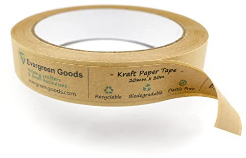 EVG Evergreen Goods Brown Kraft Paper Packing Tape | 20mm x 30m | Recyclable, Bio-Degradable, Eco-Friendly | Strong Self-Adhesive for Packaging Parcels, Boxes & Packages (1)