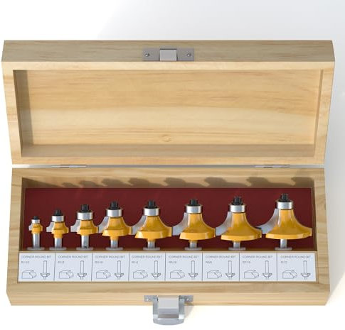FivePears 8-Piece Roundover Router Bit Set - 1/4 Shank, Rounding Bits for Edging: 1/16, 1/8, 3/16, 1/4, 5/16, 3/8, 7/16, 1/2 Radius