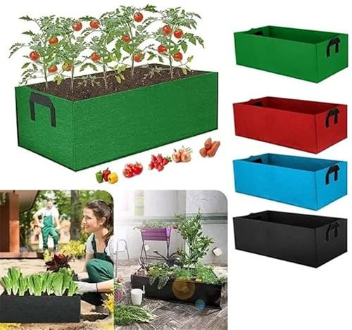 4Pcs 8 Gallons Plant Growing Bags, Rectangular Nonwoven Fabric Breathable Grow Bags with Straps Handles Thickened Garden Pots Container for Flowers Vegetables (50x30x20CM Black)
