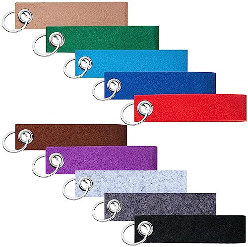 Nuenen 20 Stück Filz Schlüsselanhänger mit Edelstahl Ring für DIY Dekoration Handwerk Schlüsselanhänger zum Basteln Rohling für Auto Basteln, 13 x 3 cm (Gemischte Farben)