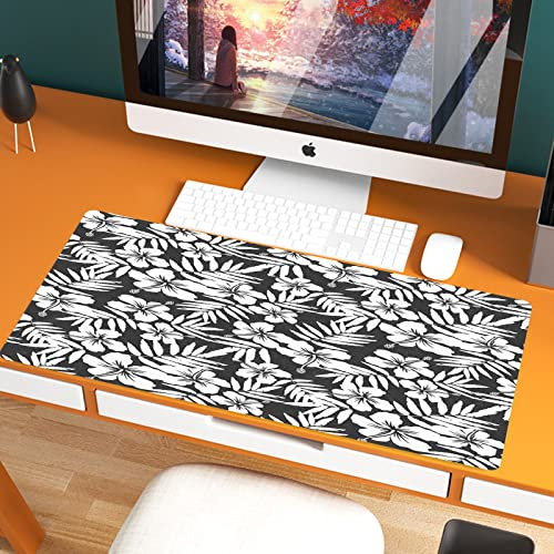 XXL Speed Gaming Mauspad 800 x 400mm,Tropisches Dekor, Artisan Exotic Hibiscus Flowers Farn Leaves Muster Natur Pfla,XXL Mousepad - Tischunterlage Large Size - verbessert Präzision und Geschwindigkeit