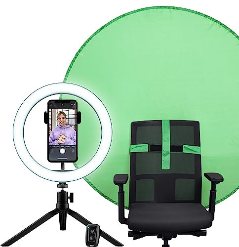 Trust Maku+ Ringlicht mit Greenscreen Hintergrund, LED Selfie Ringleuchte mit Bluetooth Fernbedienung für TikTok, YouTube, Videoanruf, Streaming, Makeup, Fotografie, Vlog, Gaming, Smartphone