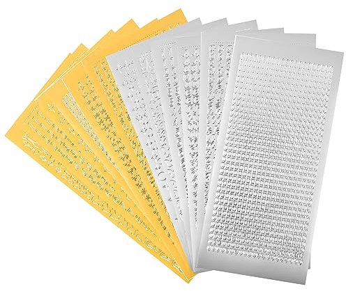 12 Blätter sticker buchstaben set Groß- und Kleinbuchstaben Aufkleber Wachszahlen Sticker Nagelsticker Sterne Schmetterlinge Ketten zahlen Klebebuchstaben(Gold Silber) für Scrapbooking Fotoalbum
