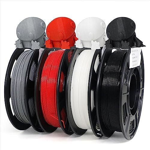 YOUSU pla plus filament 1.75, 3d drucker filament, 3d filament pla+ 1kg bündel, 250gx4 rollen (Schwarz/Weiß/Grau/Rot)