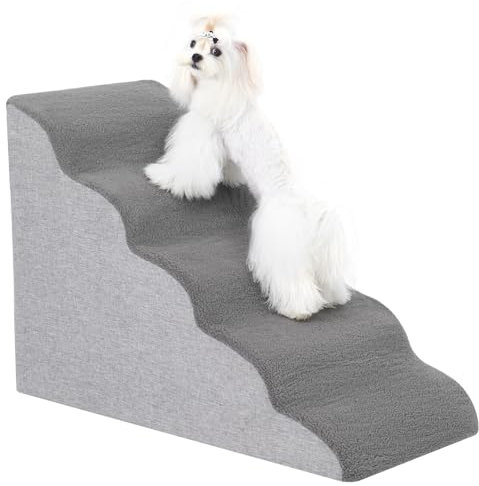 Uross Escalera para perros pequeños, 5 peldaños, rampas para sofá de cama, espuma de alta densidad, escaleras lavables para perros y gatos (5 peldaños gris)
