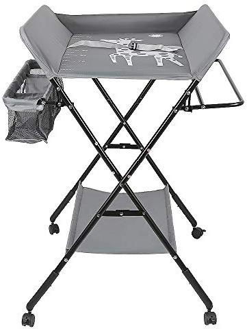 Fasciatoio Pieghevole per Neonato con Struttura Stabile,Fasciatoio per Bambini, Salva Spazio, per Cambio Pannolino,4 ruote con freno,Fasciatoio Portatile con Scomparti Portaoggetti (80*66*98cm-Grigio)