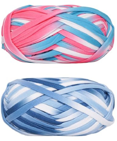 Lowats Webgarn Häkelgarn 2 Stücke DIY T-Shirt Garn Häkelgarn Dickes Garn Stricken Häkelgarn Garn zum Häkeln Ribbon Garn Soft Crochet Yarn Baumwolle Garn Textilgarn zum Häkeln Stricken für Teppiche