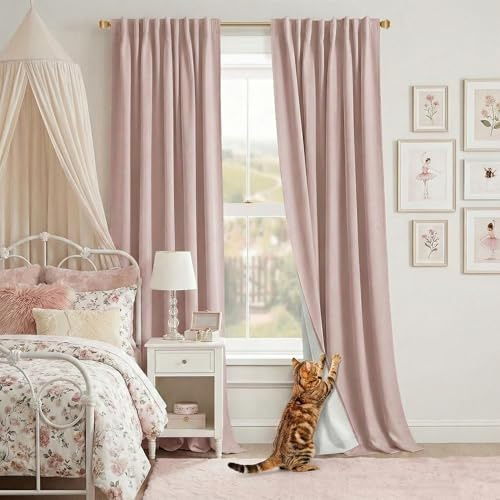 Niedliche Vorhänge für Kinderzimmer, Mädchenzimmer, Kawaii-Verdunkelungsvorhänge, Vintage, 228 cm lang, 2 Vorhänge, Set für Teenager, Wohnzimmer, Schlafzimmer, Schlafsaal, Rosa (Dusty Blush Pink)