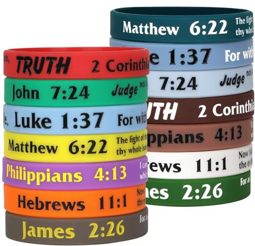 LVNRIDS 14 Stück Inspirierende Bibelvers Silikon Armbänder Religiöse Silikonarmbänder Gummi Elastic Armband für Männer Frauen Teens Christliche Geschenke für Kirche Schule Ostern