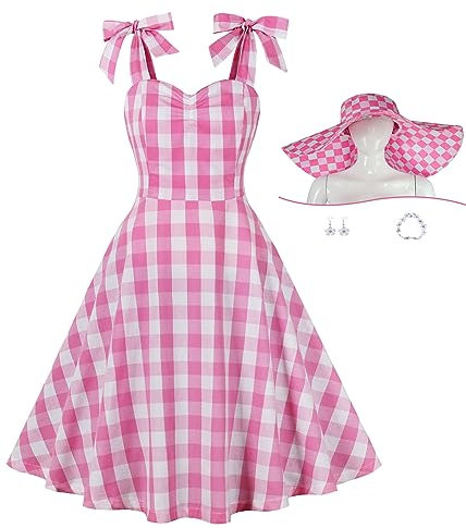 Yanny Margot Robbie anni 1950s Abito a quadretti rosa per le donne Bar-bie Gingham Vintage Abito anni 50 Abiti, Rosa 1, S