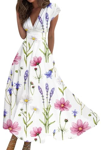 Robe Longue Femme Sexy V-Neck Manches Courtes Tunique Robe D’été Chic éLégante Femme Soirée Robe De Fête De Réception De Mariage