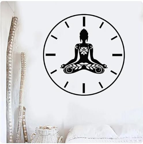 Wandtattoo kreative Uhr Lotus Zen Fensteraufkleber Interieur Fresko, schwarz, 28x28 cm