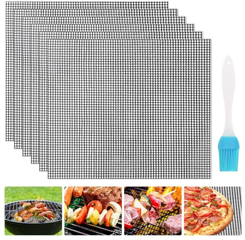 Set di 6 tappetini per barbecue, 40 x 33 cm, antiaderenti, griglie, grigliato, in rete, riutilizzabili, accessori per barbecue