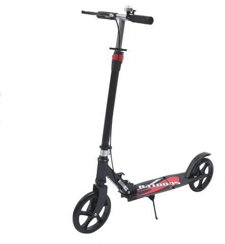 HuKaiL Scooter Klappbar mit Stoffbeutel, 200mm Scooter Roller Erwachsene Kinderroller 4 Höhenverstellbare und 110 kg Tragfähigkeit, Kick Scooter Cityroller mit Doppelbremse Ständer, Schwarz