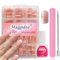 Maggidea False Nails Kit, 240 Pcs French Tip Press on Nails, Fake Nails Nude Base Glossy Full Cover Glue on Nails Nail Art Manicure for Women (Short Square-Deep Arc-Nude Base, One Size)