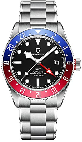 Pagani Design Herren Automatik Mechanisch GMT Uhren Aluminium Lünette Synthetisch Saphir Edelstahl Armband 200M Wasserdicht Leuchtend Selbstaufzug Sport Armbanduhren