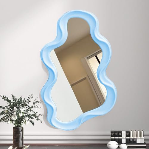Hosoncovy Unregelmäßiger Rahmen Wand hängender Spiegel Dekorativer Spiegel Make-up Spiegel Eitelkeitsspiegel für Badezimmer Wohnzimmer Schlafzimmer (Blau)