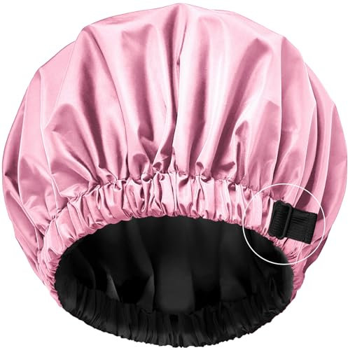 Shower Caps,Satin Lined Shower Cap for Women&Men,Silk,Double Layered,Reusable,Adjustable Size,100% Waterproof,Large Shower Cap