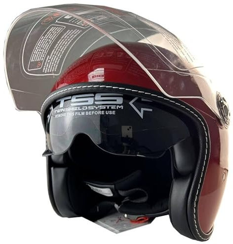 Halbhelme Gesicht Motorrad Helm ECE genehmigt halbe Casco Fit Männer Frauen ATV Moped Roller (Rot, M)