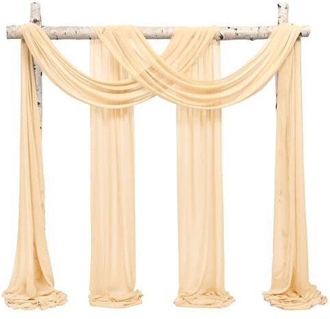 Showgeous 2 Packs Querbehang Champagne 73cmx610cm Tüll Foto Hintergrund Hochzeit Vorhang Deko Champagne Chiffon-Stoff Hochzeitsbogen Gardinen für Laube Hochzeit Torbogen Zeremonie Fotografie Party