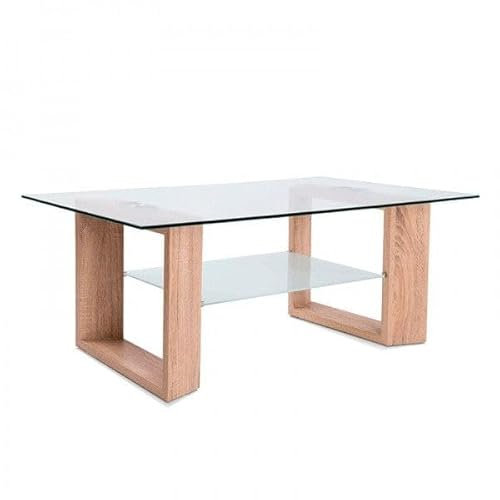HOGAR24 ES Mesa de Centro de Cristal Transparente, Diseño Moderno, Estructura Color Cambrian, Medidas: 110 cm (Ancho) x 43 cm (Alto) x 70 cm (Fondo).