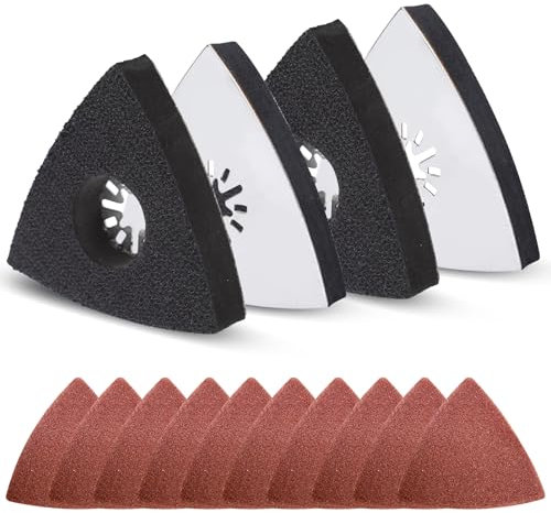 Vipuikos 4 Stück Multitool Schleifplatte für Deltaschleifer, Dreieck Schleifpapier 80 mm mit 10 Multitool Dreieck-Schleifpapier, Multitool Sägeblätter für Holz, Metall, Hartplastik, Putz